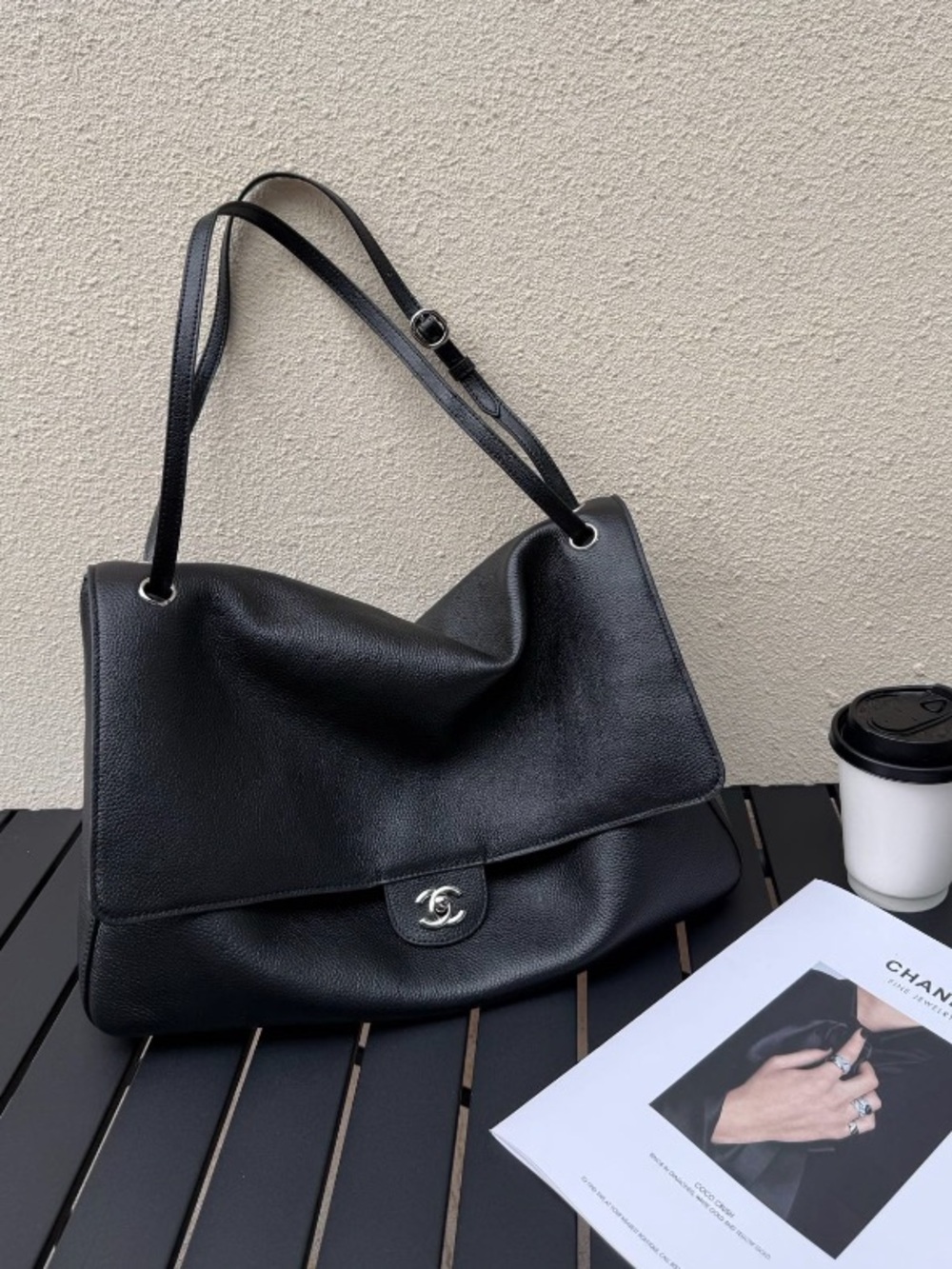 CHANEL Black Leather Shoulder Tote - Classic Quilted Accent